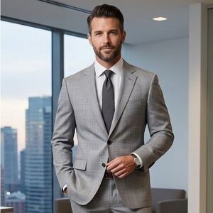 Hart Schaffner Marx 46L Gray Windowpane Glen Plaid Sport Coat 2 Button Preppy